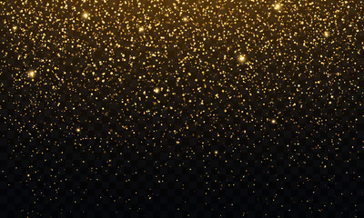 Fototapeta na wymiar Golden glitter background. Yellow dust, bokeh effect. Abstract falling golden lights and stars.