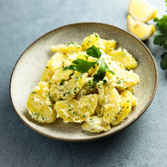 Traditional homemade potato salad with fresh parsley