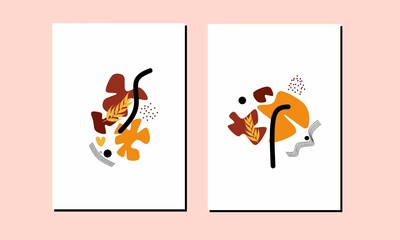 Set two of abstract organic shapes wall art. Flowers wall decor. Boho Scandinavian wall decorations. Can use for poster, social media, invitation, cards and wallpaper.