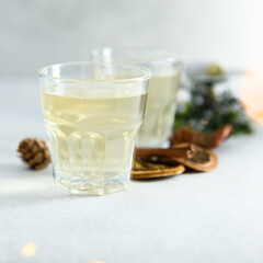 Warming white mulled wine with spices