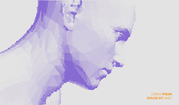 Abstract man head made from dots. Side view of dotted face background. Facial recognition. 3D vector illustration.