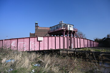 Fototapeta premium Bridge over the river Hull. Wilmington Railway bridge. steel swing bridge. Wincolmlee. Kingston upon Hull