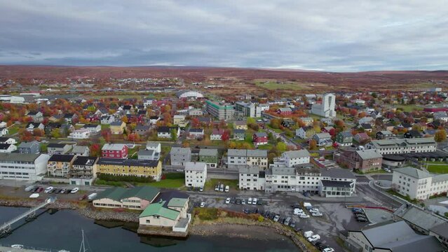 Aerial shot of the harbor in Vads&oslash;, Norway