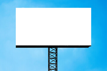 Outdoor billboard on blue sky background with clipping path