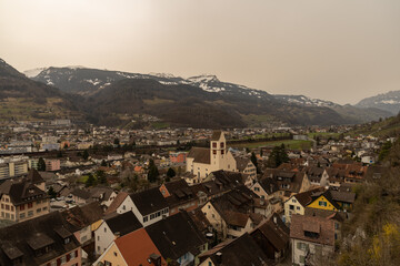 Fototapeta na wymiar View over the area of Sargans in Switzerland