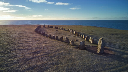 bird view of Historical and archaeological site in Sweden Ales Stenar