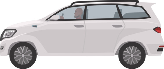 White Off Roader Car with Man Side View Illustration © Good Studio