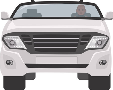Man Driving White Off Roader Car Front View Illustration