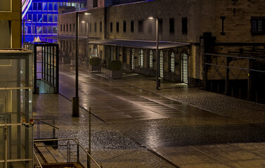 View of Deutsches Sport and Olympia Museum at night. Cologne, Germany.