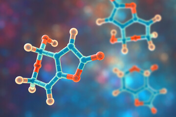 Molecule of patulin toxin, 3D illustration - obrazy, fototapety, plakaty