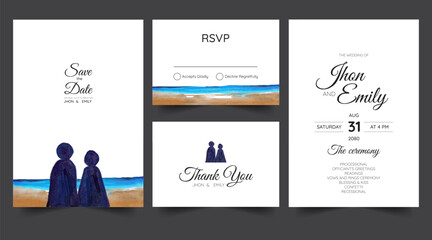 Wedding cards invitation Save the date sea style design Romantic beach wedding summer background