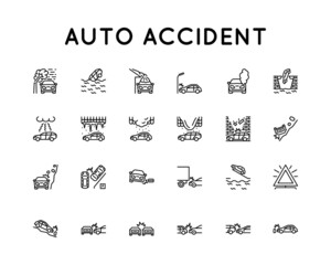 Auto Accident Icon Set. Accident Related to Car. Vector sign in simple style isolated on white background.