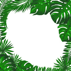 Vector square frame from green tropical leaves. Summer design with jungle foliage for card , poster, invitation. 