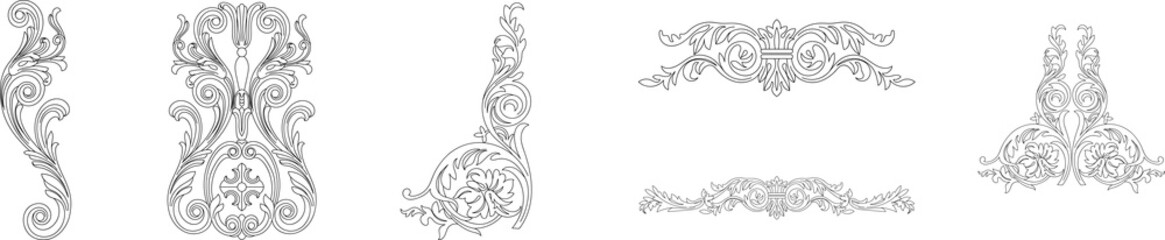 Set of vintage baroque ornament, corner. Retro pattern antique style acanthus. Decorative design element filigree calligraphy vector - obrazy, fototapety, plakaty