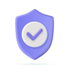 3d Shield protected icon with check