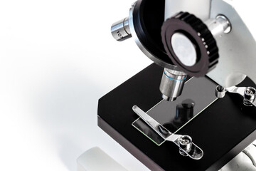 Microscope close up. Research in a scientific medical laboratory