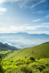View of Indonesia's mountains with wide green grass