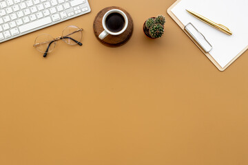 Workspace for business - empty office desk top view