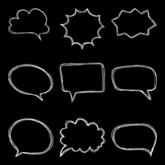 Hand drawn empty speech bubbles on black background