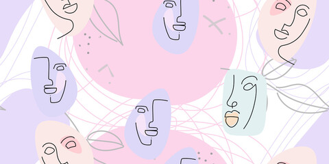 Face line pattern. Minimal art one line drawing.