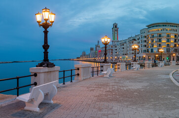 Bari - The promenade at dusk. - obrazy, fototapety, plakaty