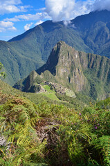 Andes mountains and view of Macchu Picchu, Peru - 493995344