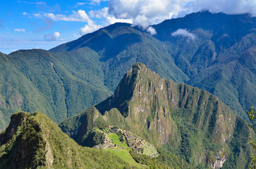 Andes mountains and view of Macchu Picchu, Peru - 493995349