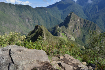 Andes mountains and view of Macchu Picchu, Peru - 493995352