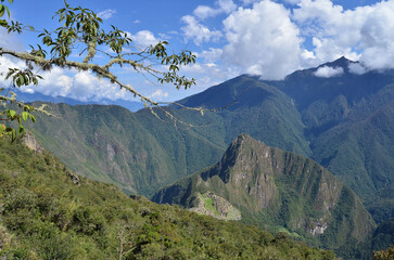 Andes mountains and view of Macchu Picchu, Peru - 493995354