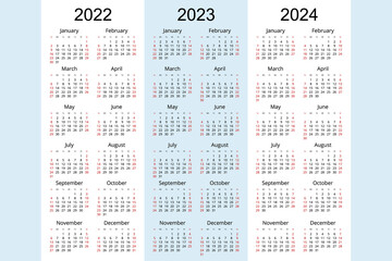 Calendar planner 2022, 2023, 2024, Corporate design planner template. Week Starts on Sunday