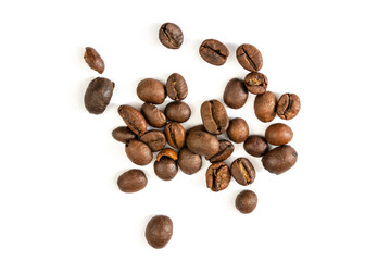 Netherlands, March 2022. Close up of coffee beans on white background.