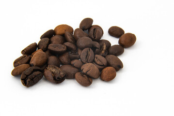 Netherlands, March 2022. Close up of coffee beans on white background.