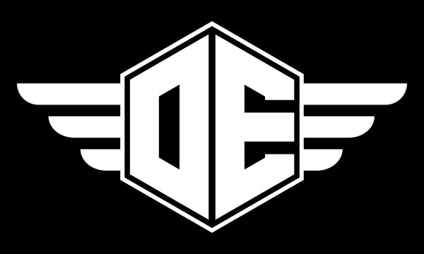 OE monogram type creative initials polygon letter logo with wings design vector template.