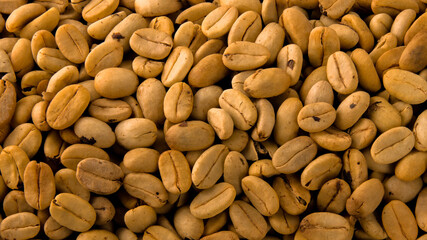 Unpeeled green coffee, natural pattern macro view