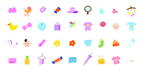 Baby and child related icons. parenting hand drawn illustrations design. set of cute baby care
