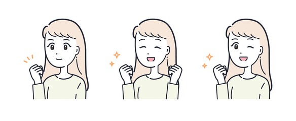 ガッツポーズをする女性のイラスト素材