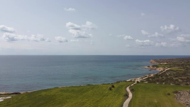 Panorama of coastline in spring in Cyprus. 