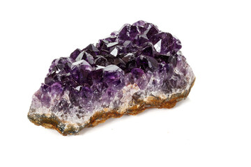 Amethyst Crystal Druse  macro mineral on white background close up