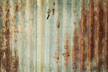Old zinc vintage fence wall texture for background, pattern of rusty on metal panel.