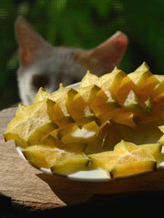 Star fruit, starfruit, carambola on wooden background-5