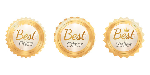 Best price offer seller e-commerce online shopping course class award banner label badge sign symbol vector design light yellow gold