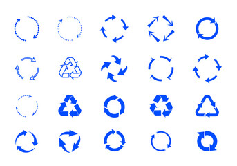 Set of blue circle arrows on white background. Vector Icons. Graphic for website.