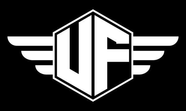 UF monogram type creative initials polygon letter logo with wings design vector template.