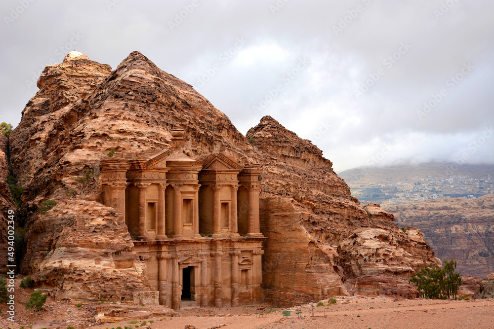 Wall mural the monastery or ad deir, an ancient monumental building carved in rock in petra, jordan.