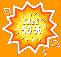 Sale and special offer, Sales Label, promotion banner. Sale, - 50 percent off discount, like bomb colorful sticker with text, cartoon style advertisement label, promo action, price tag, good offer