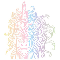Hand drawn zentangle unicorn head illustration