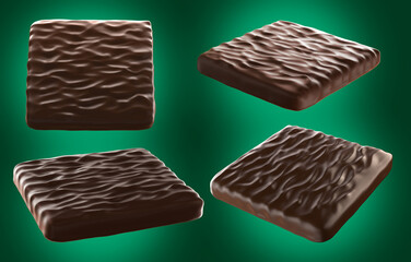 Thin chocolate with mint filling. 3d illustration. Isolated background