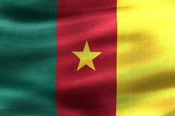 Realistic 3D render of waving Cameroon flag with fabric texture - great for backgrounds