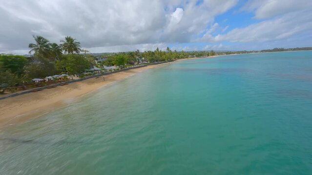 Turquoise Ocean Of Playa Punta Popy At Las Terrenas In Dominican Republic. FPV