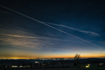 nightsky with the city lights of Frankfurt germany
